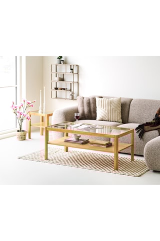 Table basse en verre avec revêtement en chêne Lourmarin - 110 x 45 x 60 cm