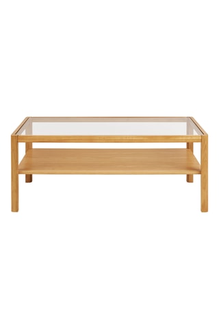 Table basse en verre avec revêtement en chêne Lourmarin - 110 x 45 x 60 cm