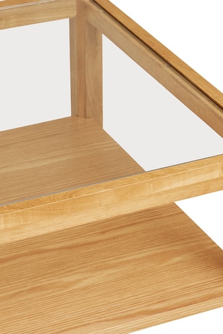 Table basse en verre avec revêtement en chêne Lourmarin - 110 x 45 x 60 cm