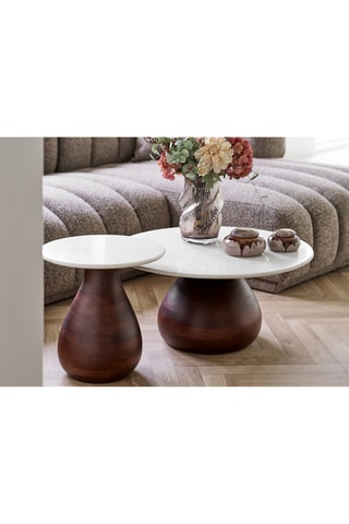 Table d'appoint en manguier et marbre Heide - 40 x 41 x 40 cm