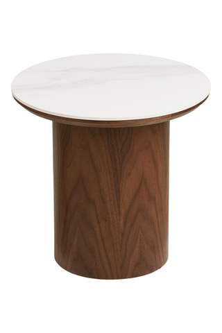 Table d'appoint en céramique avec revêtement en frêne Noli - 40 x 38 x 40 cm