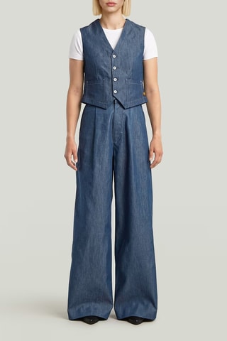 Chino loose wide legs taille haute Fluid - Bleu foncé