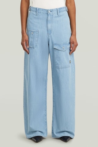 Jean cargo taille haute Belted - Bleu