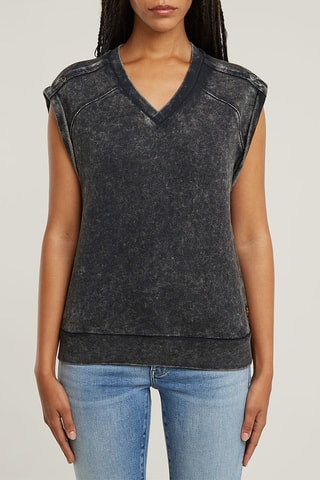 Top en coton biologique Washed - Bleu pétrole chiné