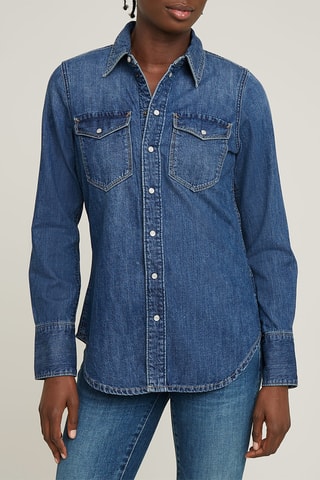Chemisier slim en jean Western - Bleu