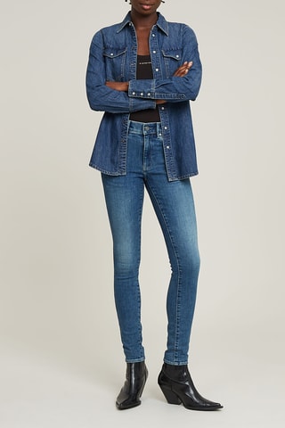 Chemisier slim en jean Western - Bleu