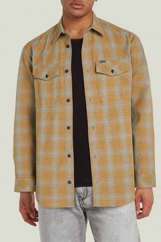 Chemise slim Marine - Gris clair et camel