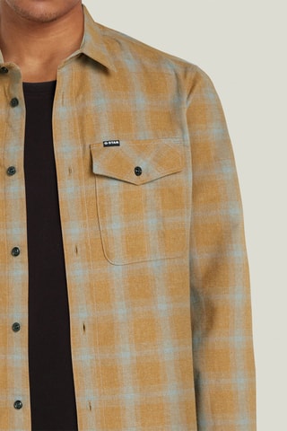 Chemise slim Marine - Gris clair et camel