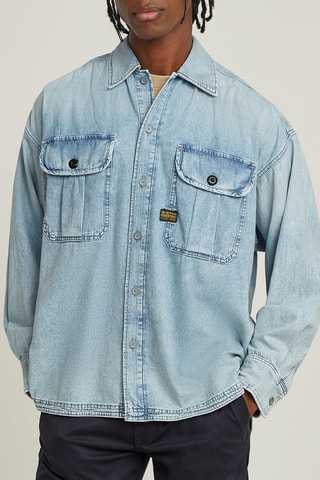 Chemise oversize en jean en coton biologique Boxy 2 Pocket Pleated - Ciel