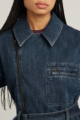 Trench loose en jean Long Biker - Indigo