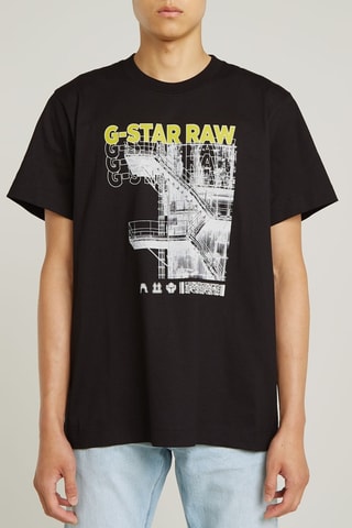 T-shirt loose en coton biologique Stairs Graphic - Noir