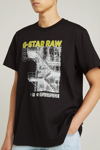 T-shirt loose en coton biologique Stairs Graphic - Noir