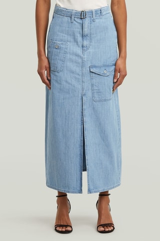 Jupe droite en jean en coton biologique Belted - Ciel