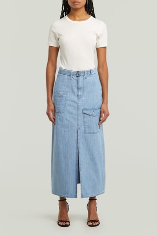 Jupe droite en jean en coton biologique Belted - Ciel