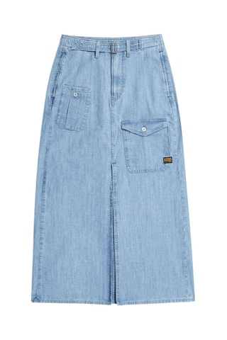 Jupe droite en jean en coton biologique Belted - Ciel