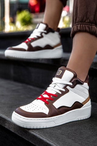Baskets montantes - Blanc et marron foncé