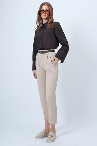 Pantalon regular taille haute - Beige