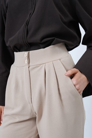 Pantalon regular taille haute - Beige