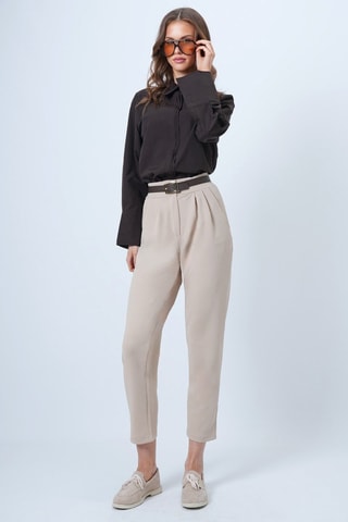 Pantalon regular taille haute - Beige