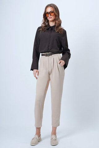 Pantalon regular taille haute - Beige