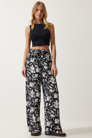 Pantalon palazzo taille haute - Blanc et noir