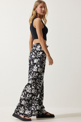 Pantalon palazzo taille haute - Blanc et noir