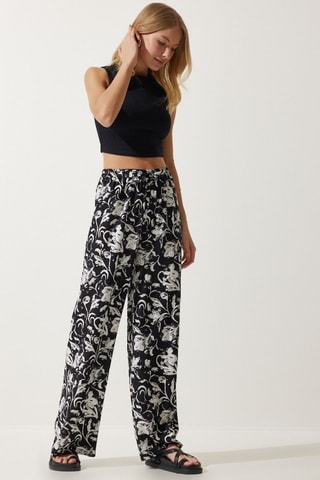 Pantalon palazzo taille haute - Blanc et noir