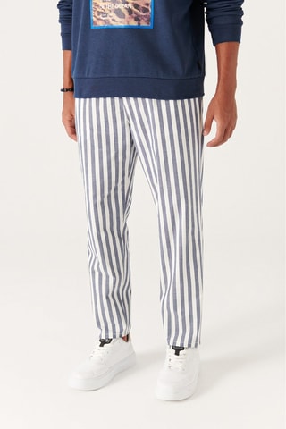 Pantalon relaxed - Bleu et blanc