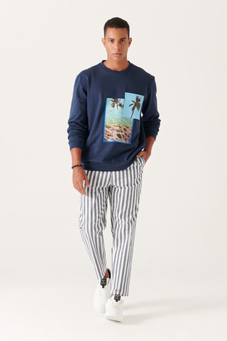 Pantalon relaxed - Bleu et blanc