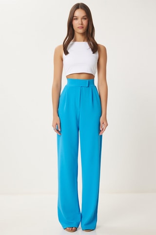 Pantalon wide legs taille haute - Turquoise