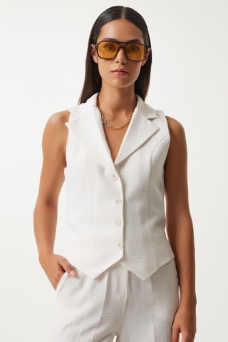 Veste sans manches et pantalon - Écru