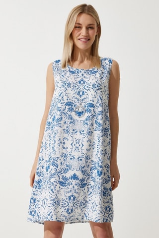 Robe droite - Bleu pétrole et blanc