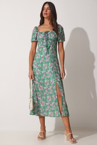 Robe midi - Vert d’eau et rose