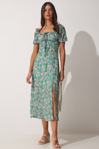 Robe midi - Vert d’eau et rose