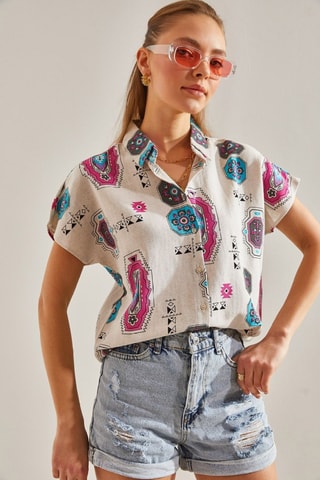 Chemisier en lin - Fuchsia