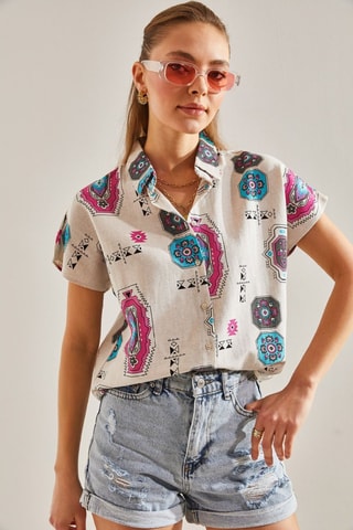 Chemisier en lin - Fuchsia