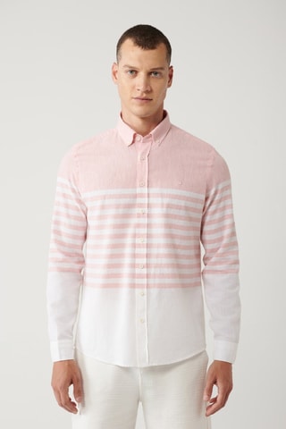 Chemise slim en lin - Rose