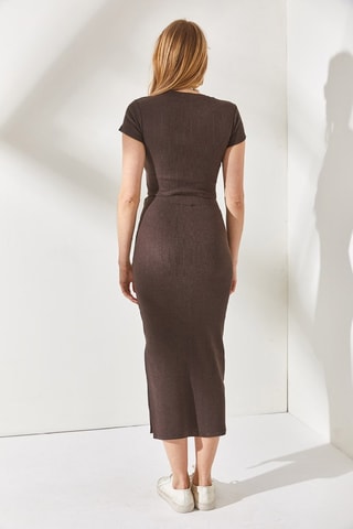 Crop top et jupe droite taille haute - Marron