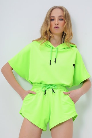 Sweat à capuche et short - Vert fluo