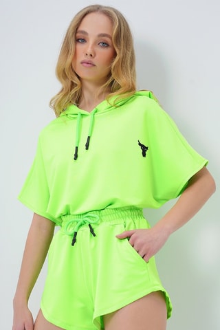 Sweat à capuche et short - Vert fluo