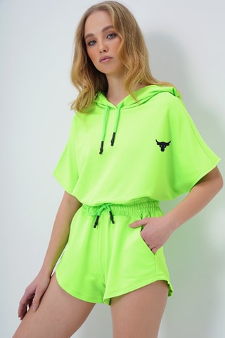 Sweat à capuche et short - Vert fluo