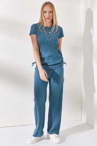 T-shirt et pantalon palazzo - Bleu pétrole