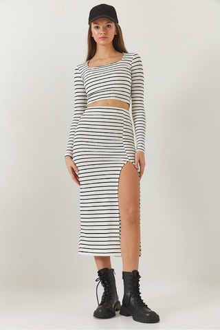 Crop top et jupe midi taille haute - Blanc