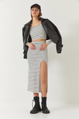 Crop top et jupe midi taille haute - Blanc