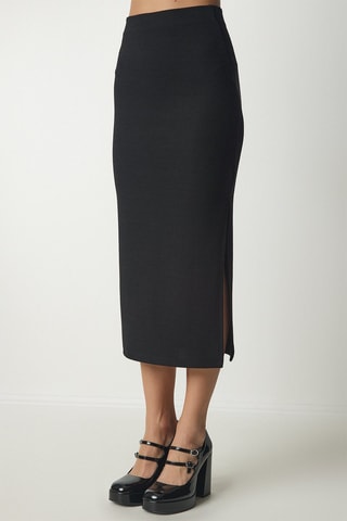 Jupe midi taille haute Noir