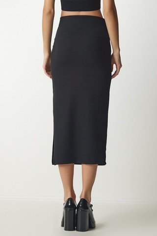 Jupe midi taille haute Noir