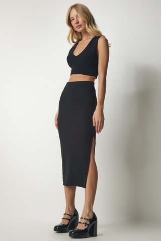 Jupe midi taille haute Noir