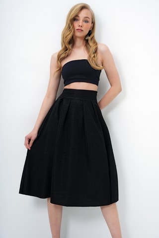 Jupe midi taille haute - Noir