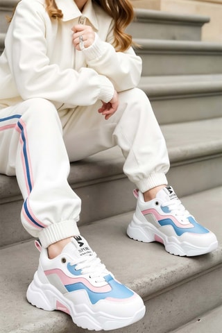 Baskets plateformes - Blanc et bleu clair