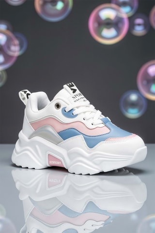 Baskets plateformes - Blanc et bleu clair